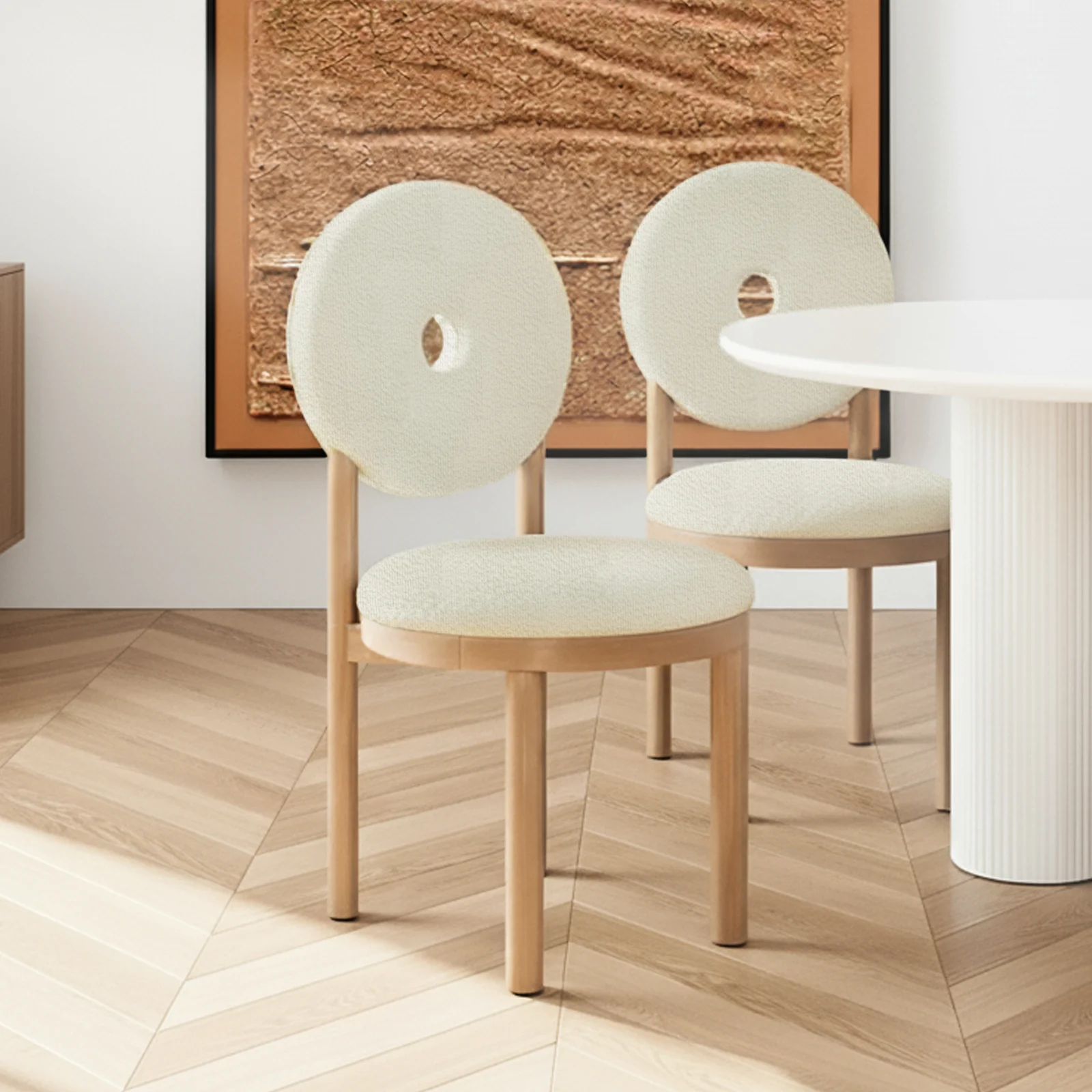 Wubin Boucle Hardwood Dining Chair Set of 2 in Cream White - Image 2