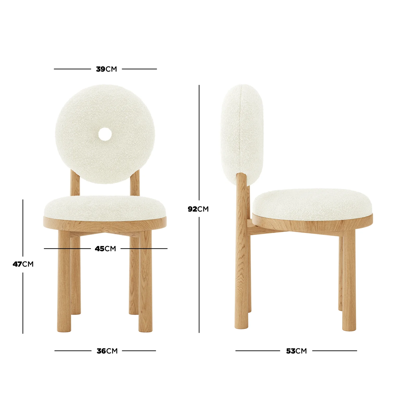 Wubin Boucle Hardwood Dining Chair Set of 2 in Cream White - Image 3
