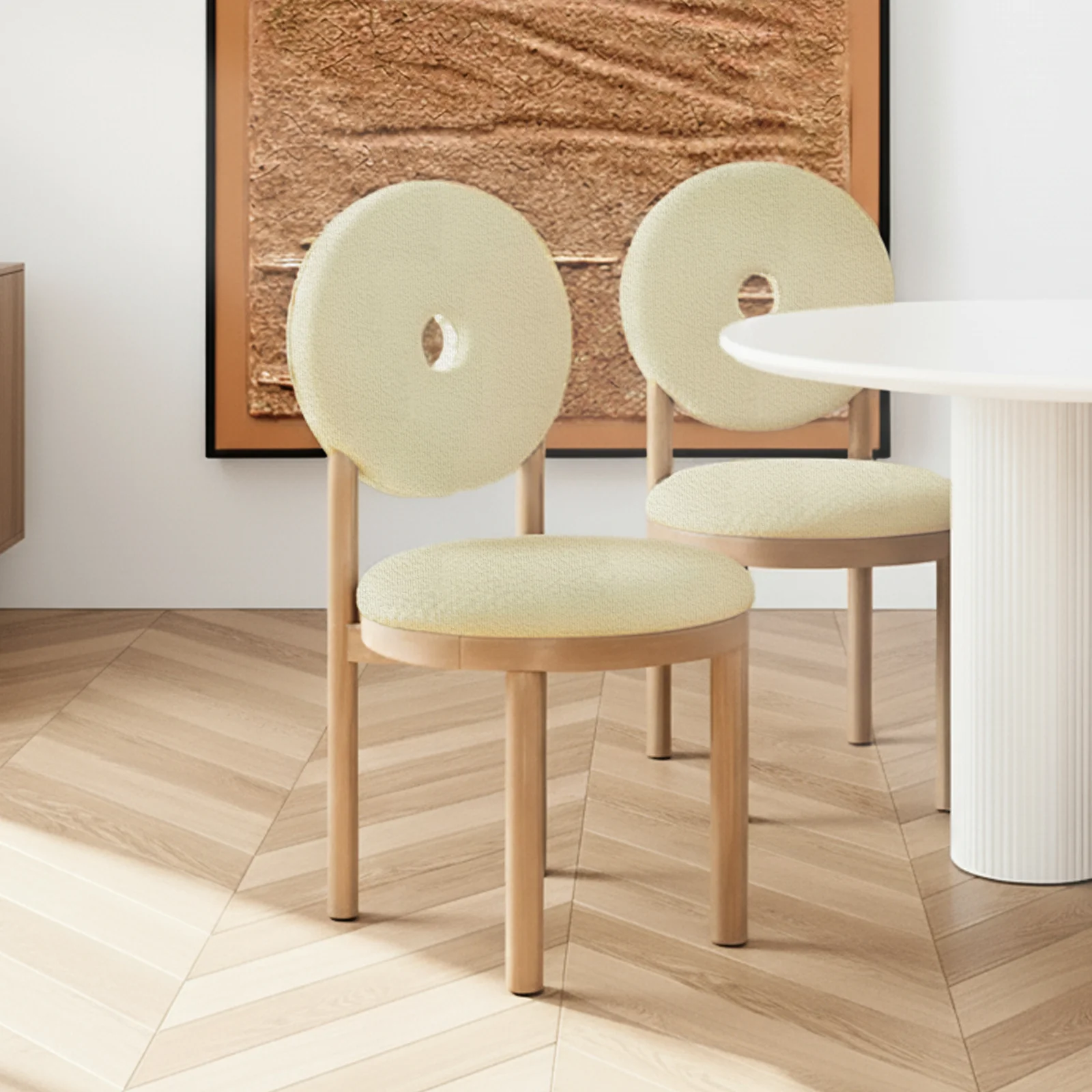 Wubin Boucle Premium Hardwood Dining Chair Set of 2 in Beige - Image 2