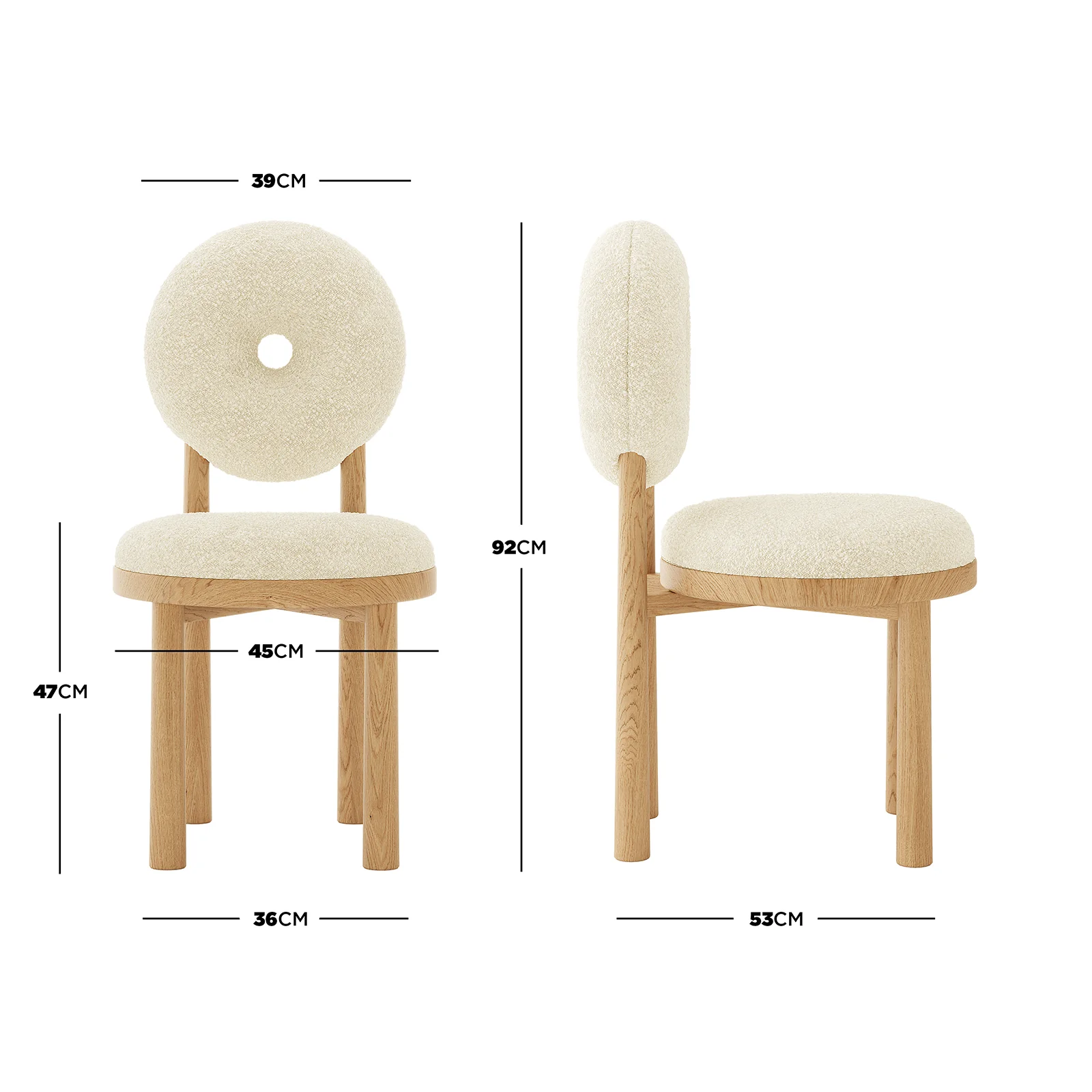 Wubin Boucle Premium Hardwood Dining Chair Set of 2 in Beige - Image 3