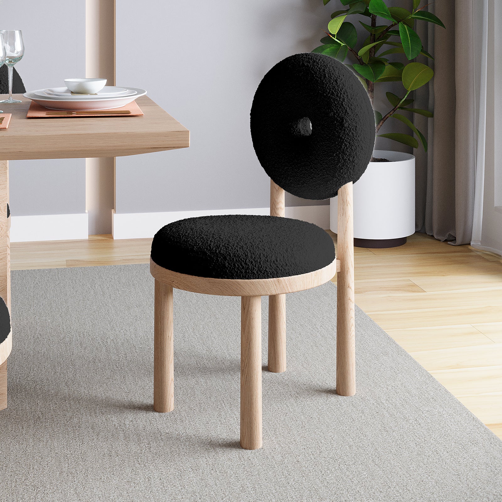 Wubin Boucle Premium Hardwood Dining Chair Set of 2 in Black - Image 2
