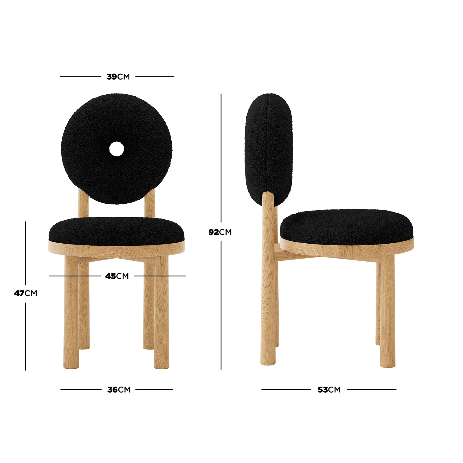 Wubin Boucle Premium Hardwood Dining Chair Set of 2 in Black - Image 3
