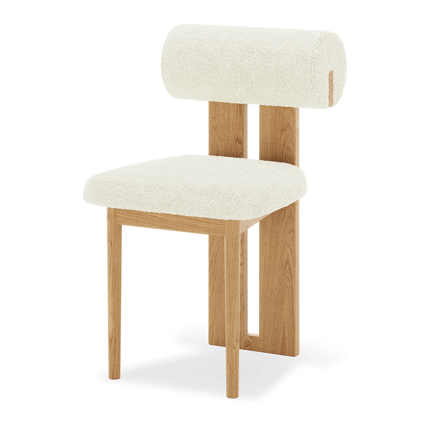 Wylie Boucle Hardwood Dining Chair Set of 2 in Cream White