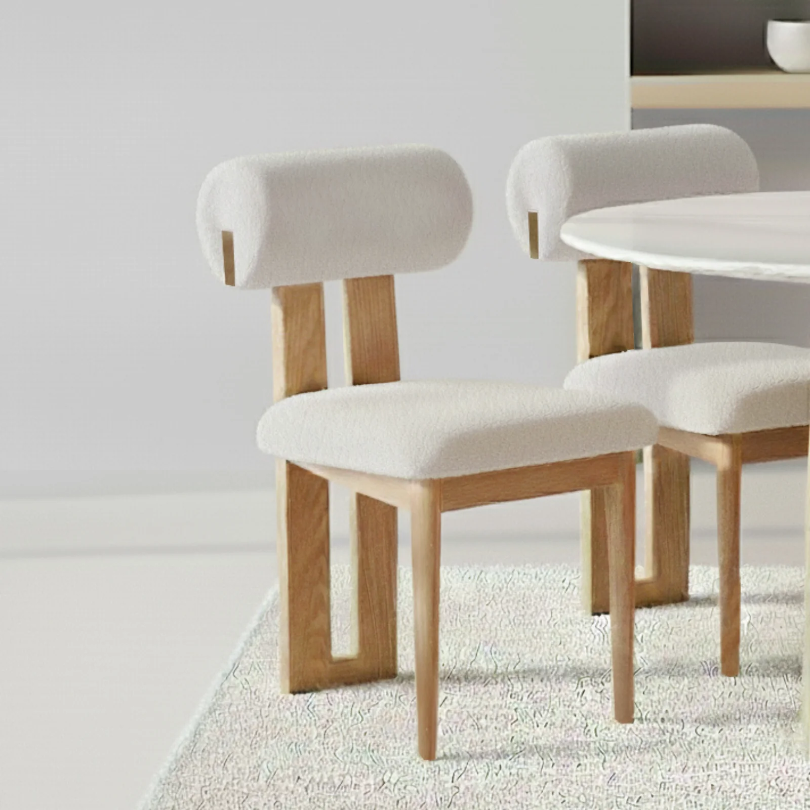 Wylie Boucle Hardwood Dining Chair Set of 2 in Cream White - Image 2