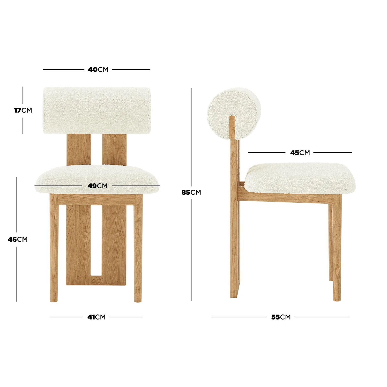 Wylie Boucle Hardwood Dining Chair Set of 2 in Cream White - Image 3