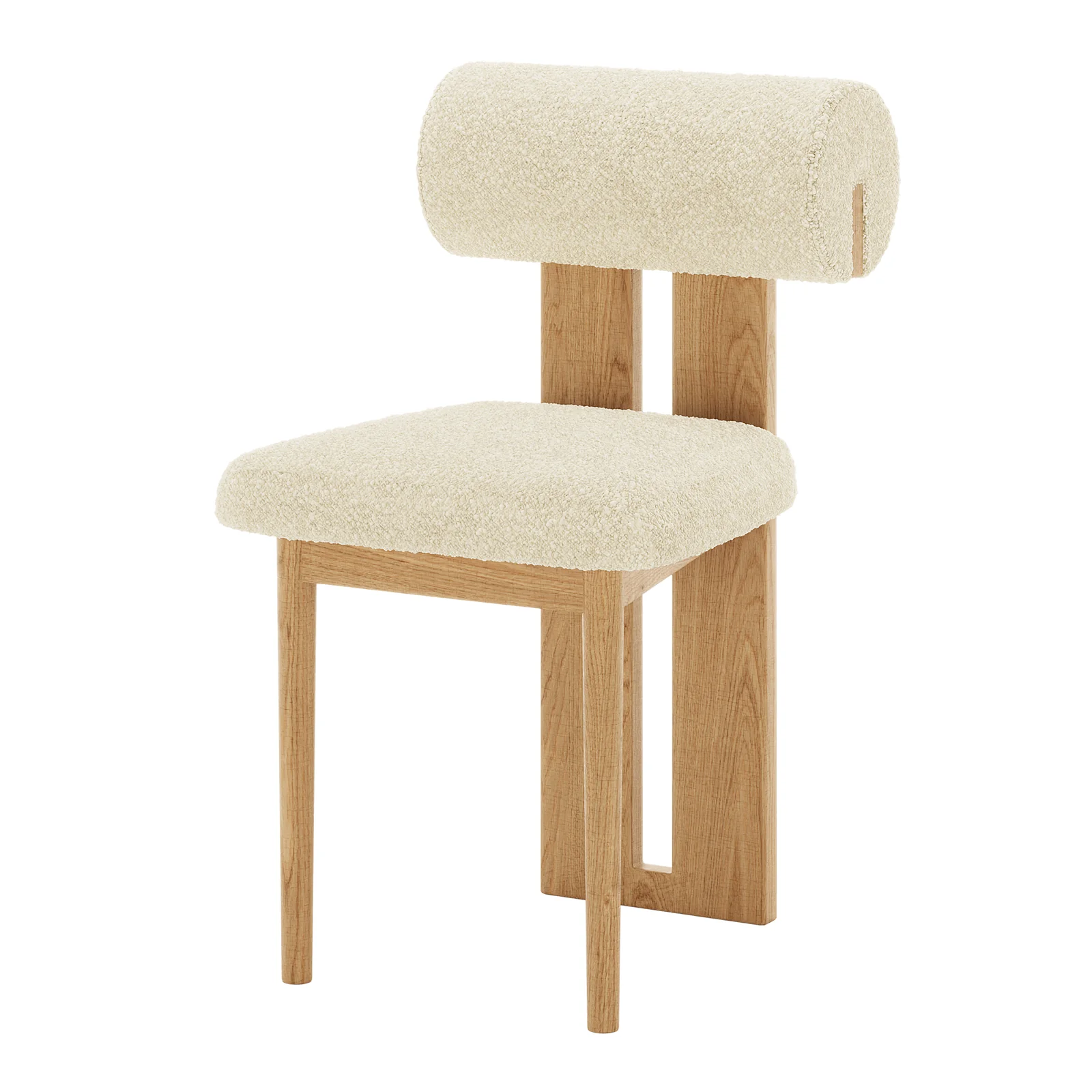 Wylie Boucle Hardwood Oak Dining Chair Set of 2 in Beige