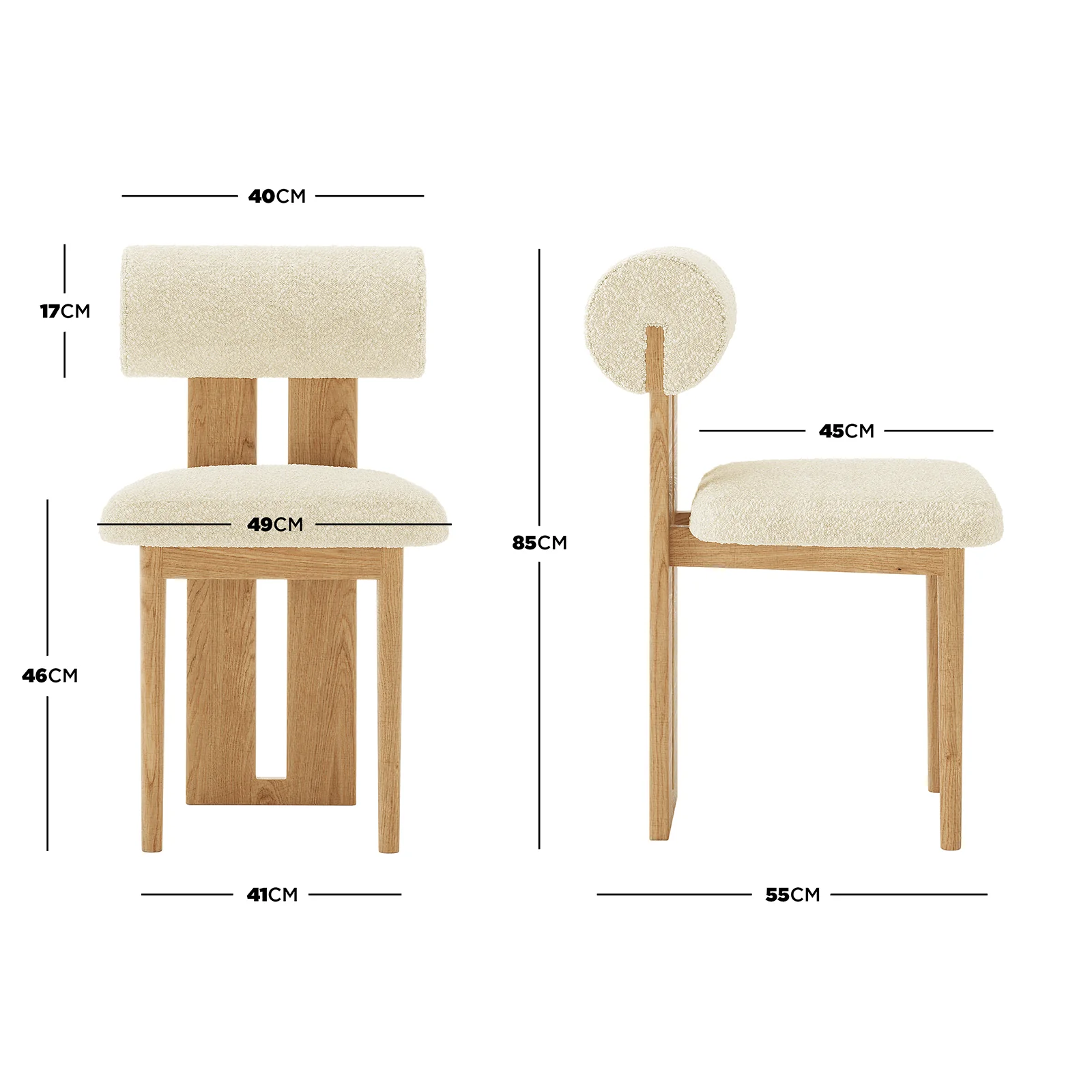 Wylie Boucle Hardwood Oak Dining Chair Set of 2 in Beige - Image 3
