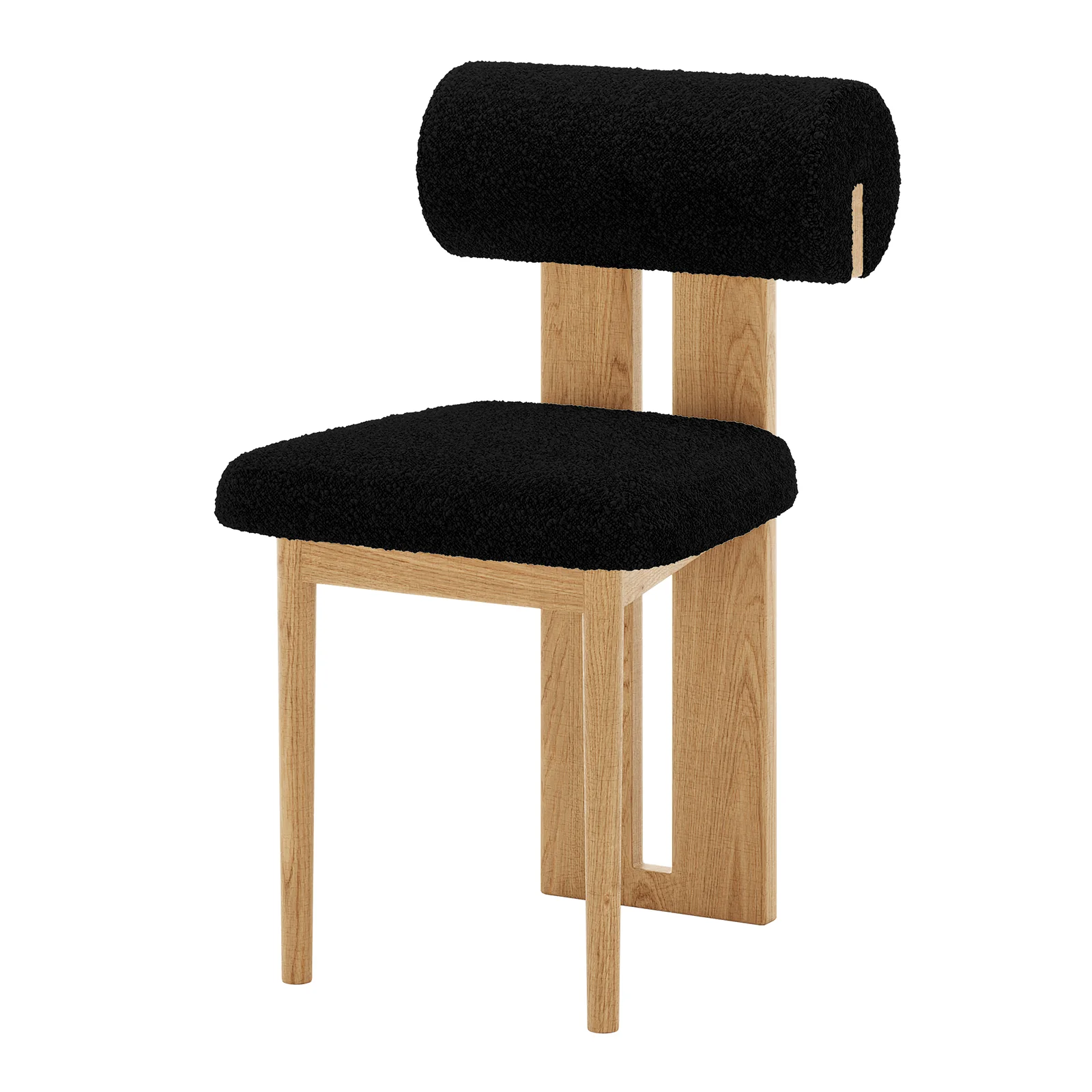Wylie Boucle Hardwood Oak Dining Chair Set of 2 in Black