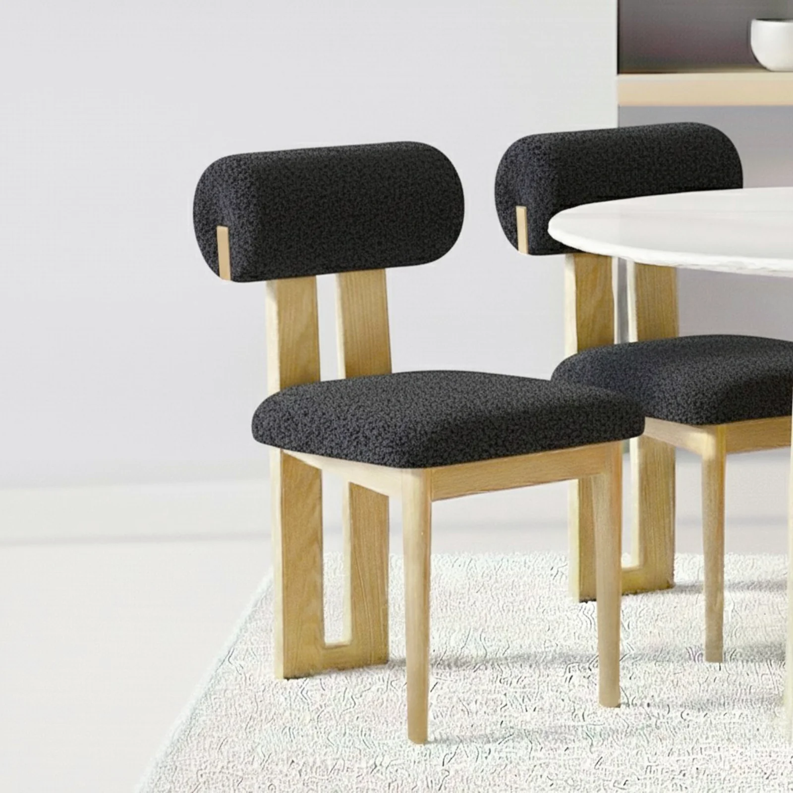 Wylie Boucle Hardwood Oak Dining Chair Set of 2 in Black - Image 2