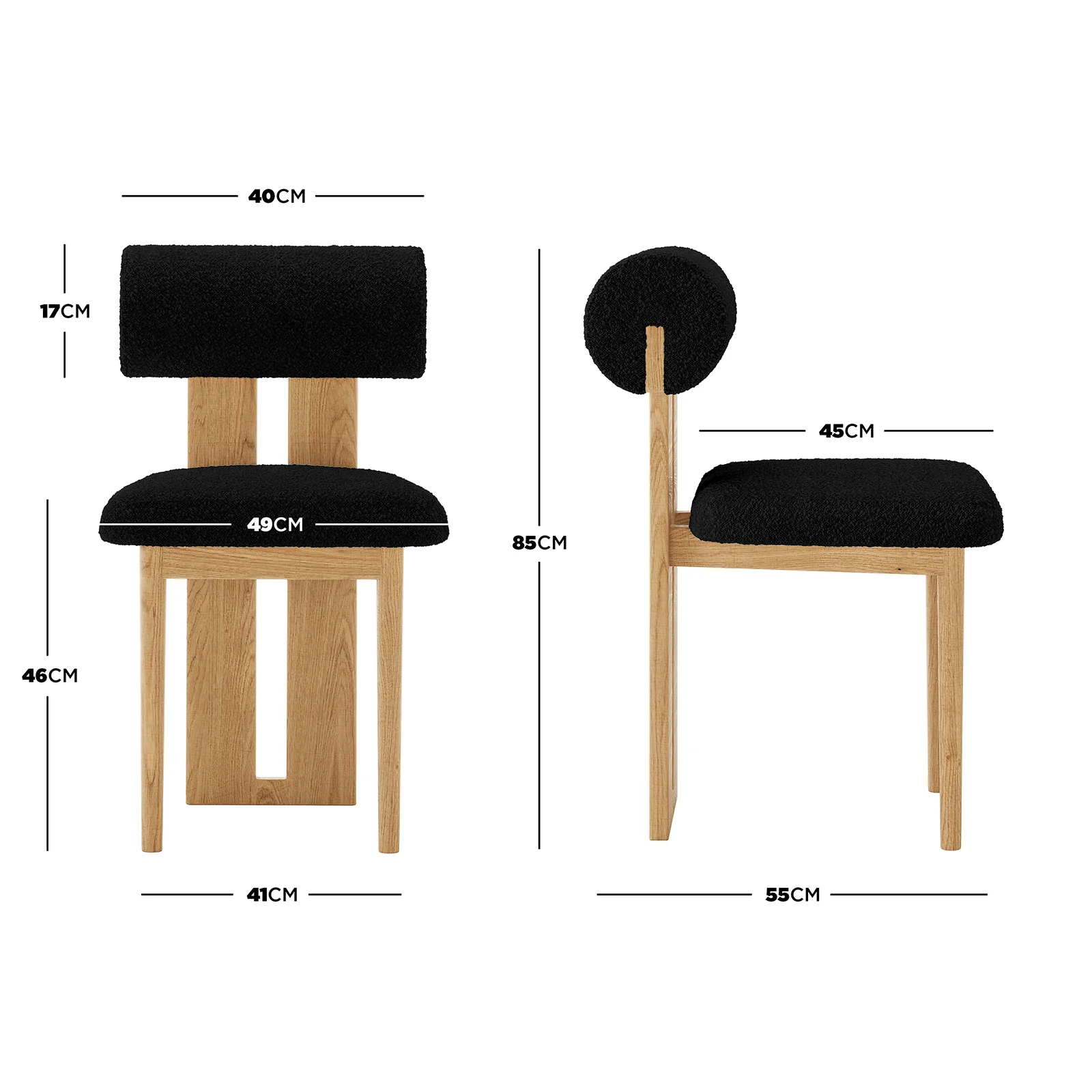 Wylie Boucle Hardwood Oak Dining Chair Set of 2 in Black - Image 3