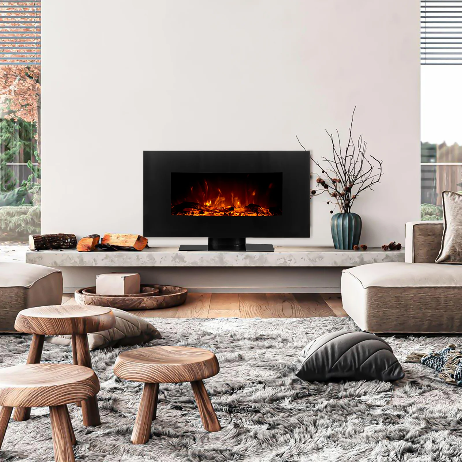 Wyoming 90cm Free Standing LED Electric Fireplace in Black - Image 4