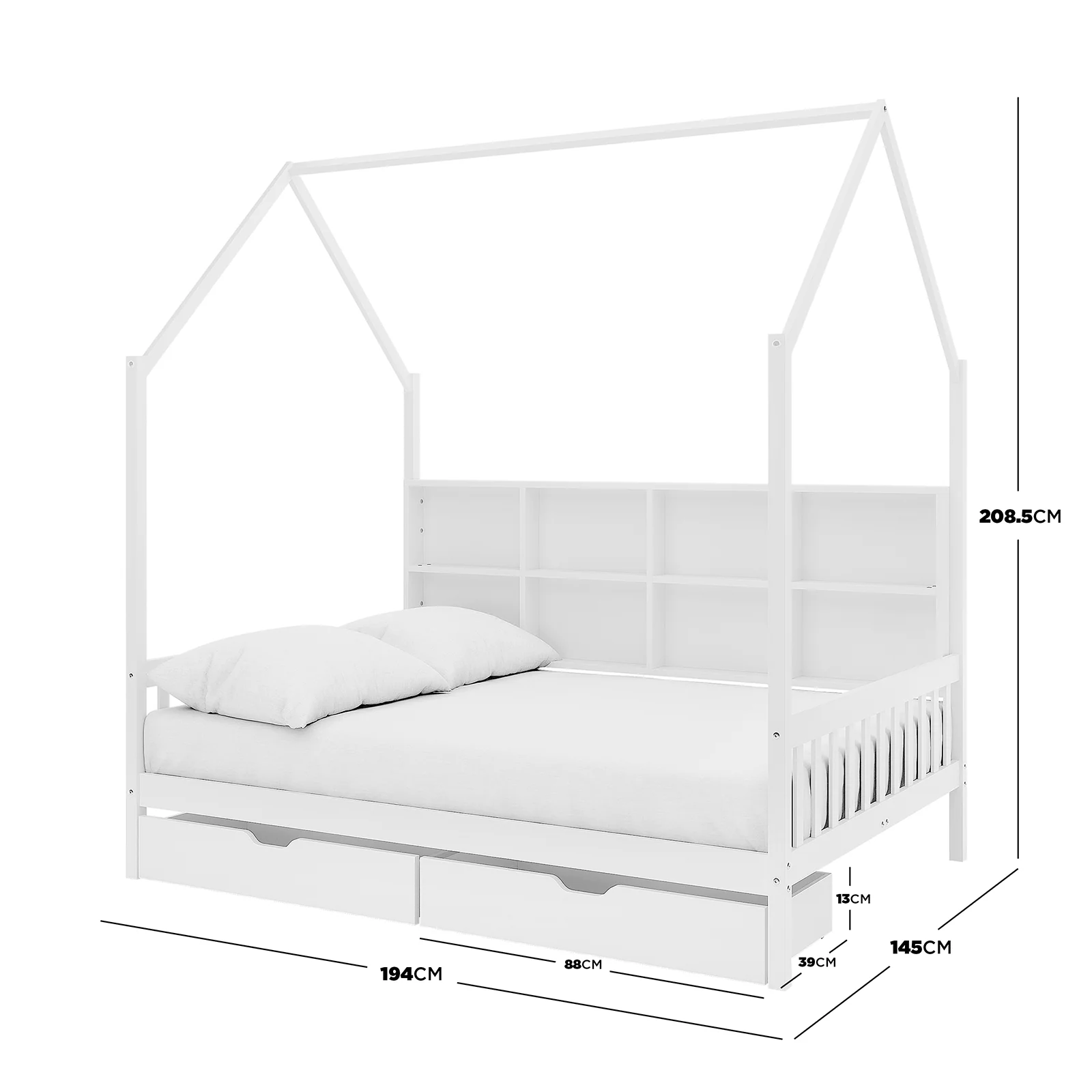 Yileen Kids Double Pine Storage Bed with Drawers in White - Image 3