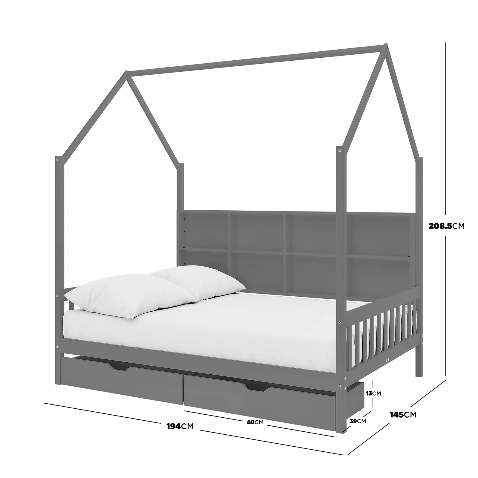 Yileen Kids Double Pine Storage Bed with Drawers in Grey - Image 3