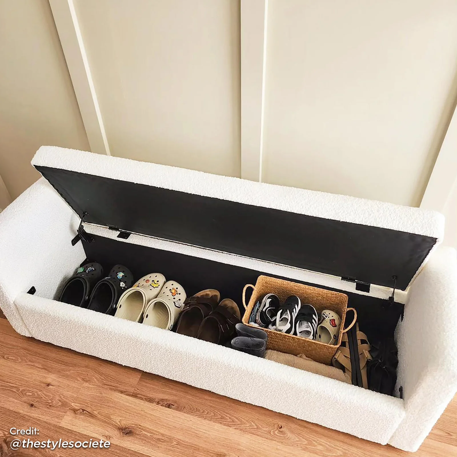 Zamira Large Boucle Storage Ottoman Bench in Cream White - Image 3