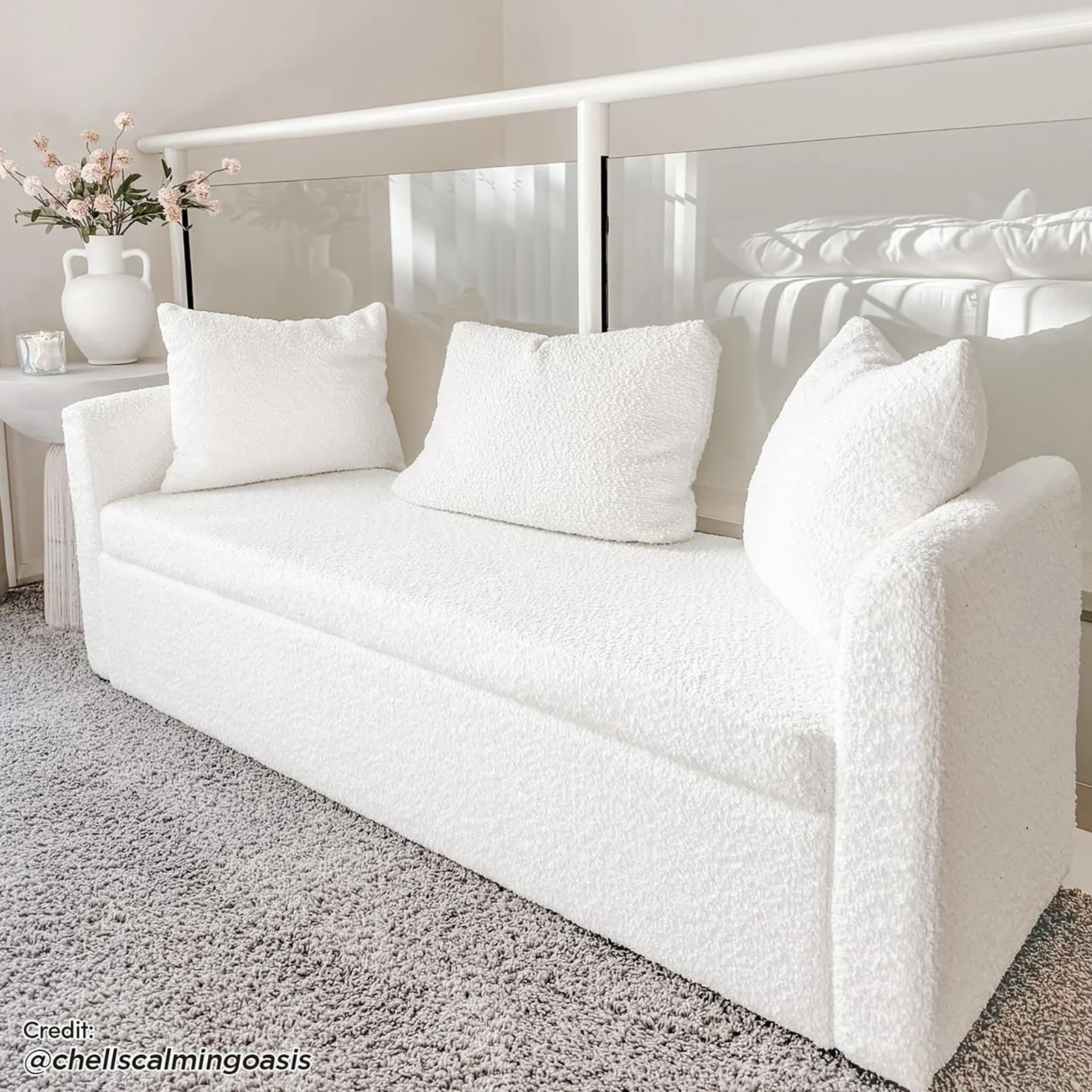 Zamira Large Boucle Storage Ottoman Bench in Cream White - Image 4