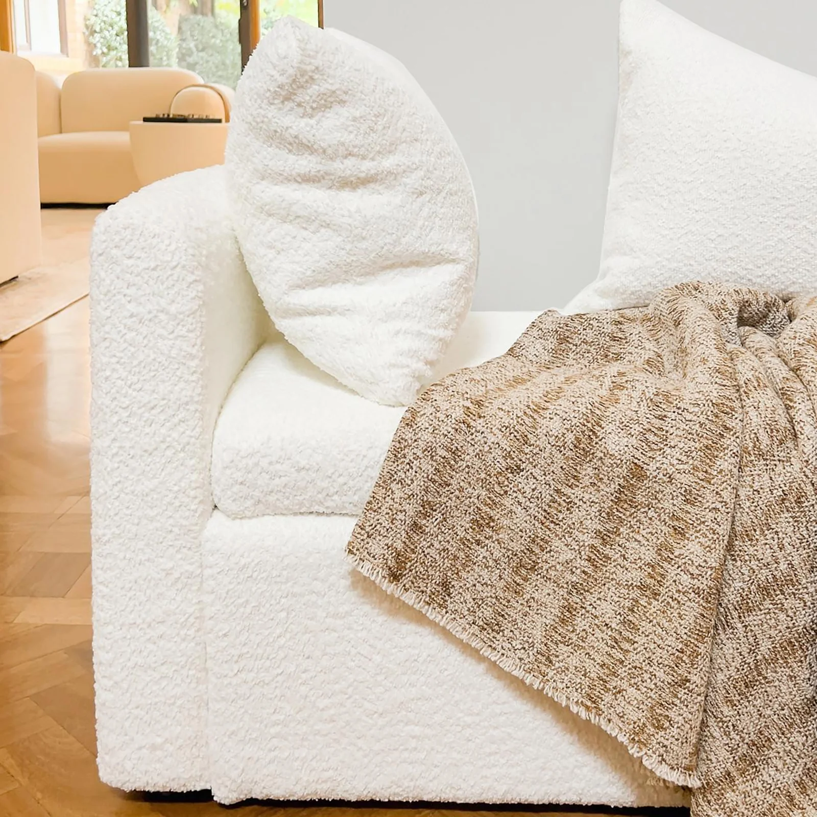 Zamira Large Boucle Storage Ottoman Bench in Cream White - Image 7