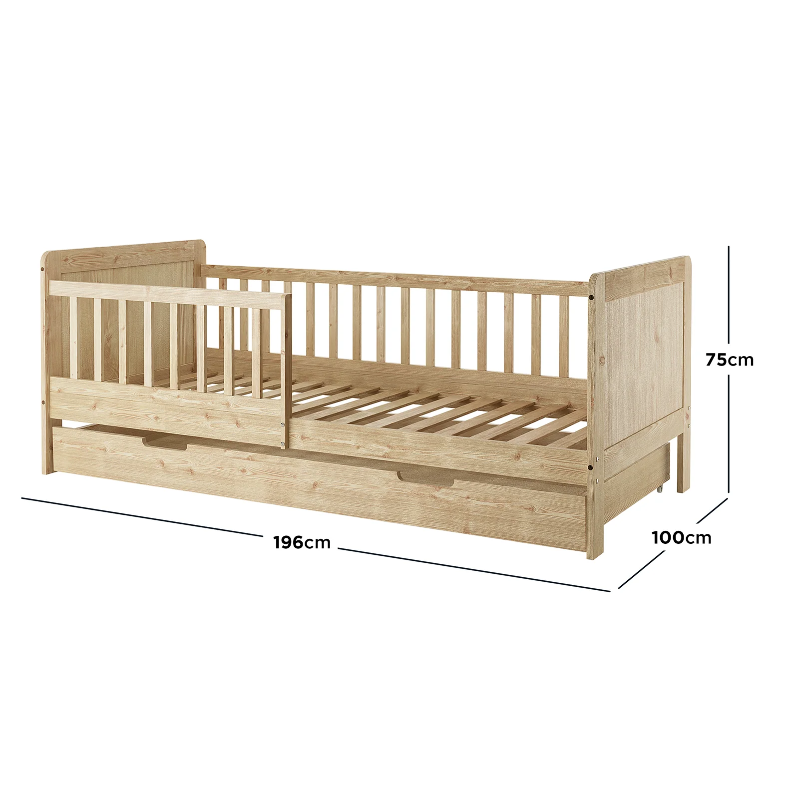 Zane Kids Single Solid Wood Bed Frame with Rail in Natural - Image 3