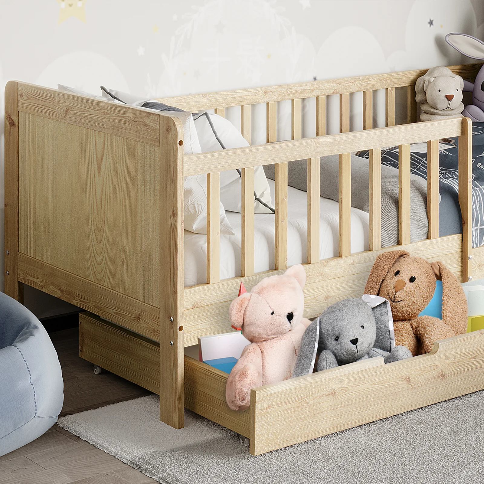Zane Kids Single Solid Wood Bed Frame with Rail in Natural - Image 4