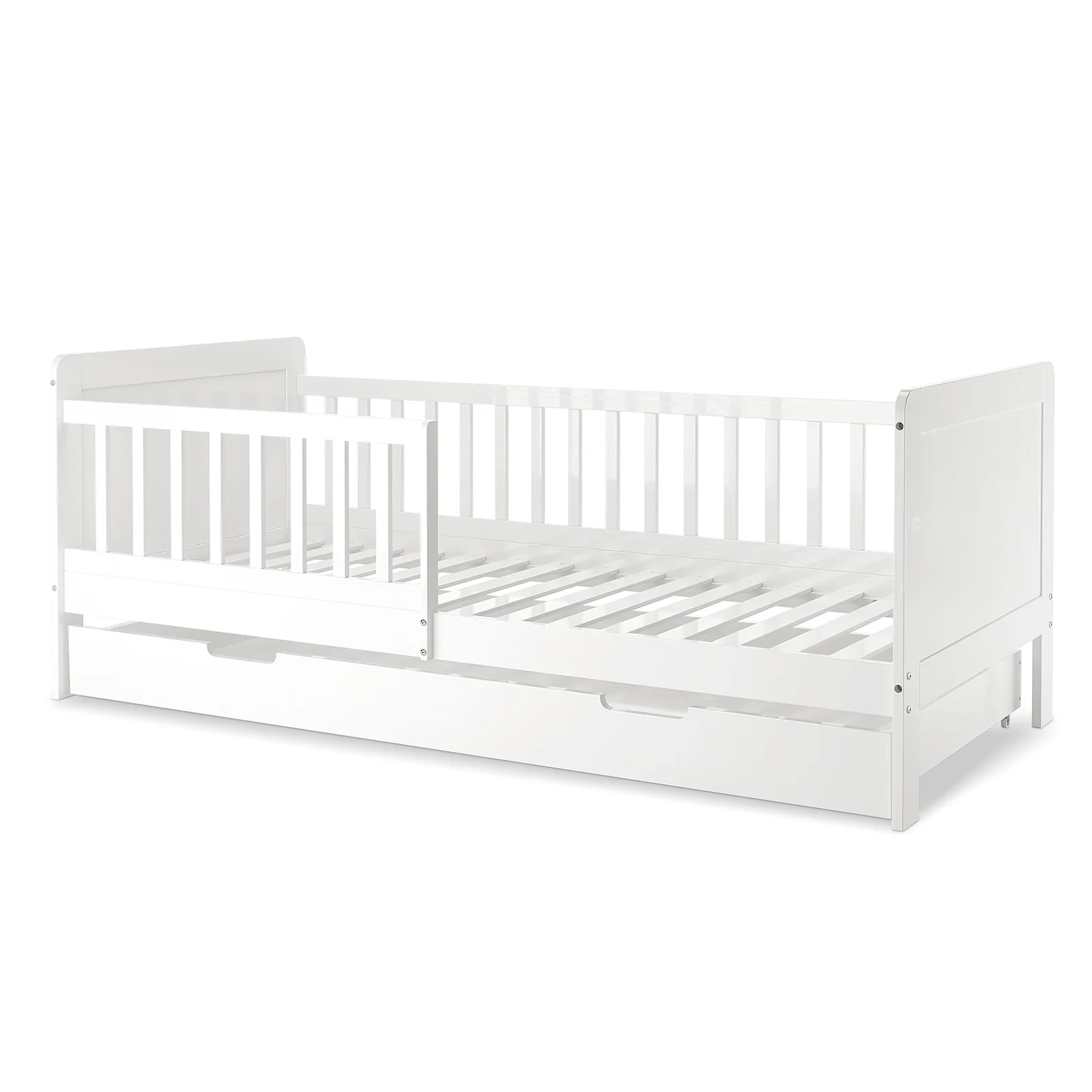 Zane Kids Single Solid Wood Bed Frame with Rail in White