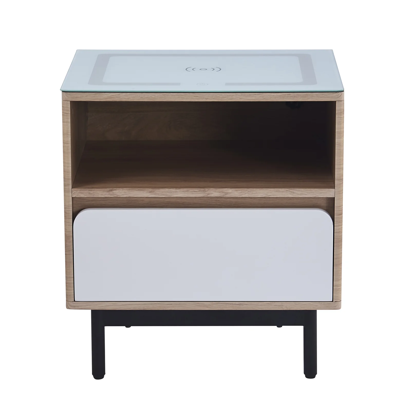 Zayn Smart Bedside with Wireless Charger in White & Natural
