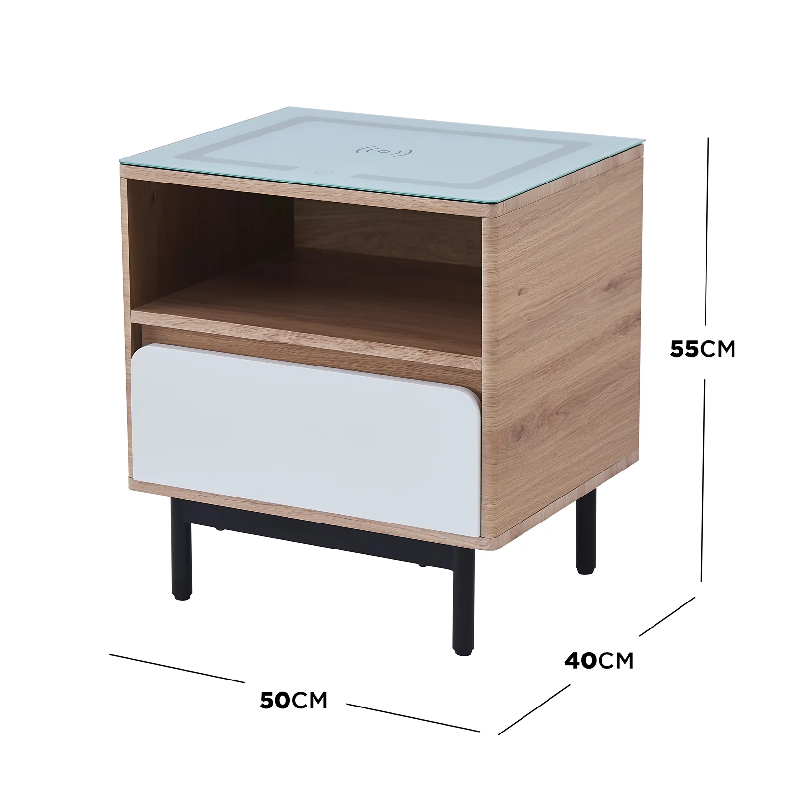 Zayn Smart Bedside with Wireless Charger in White & Natural - Image 3