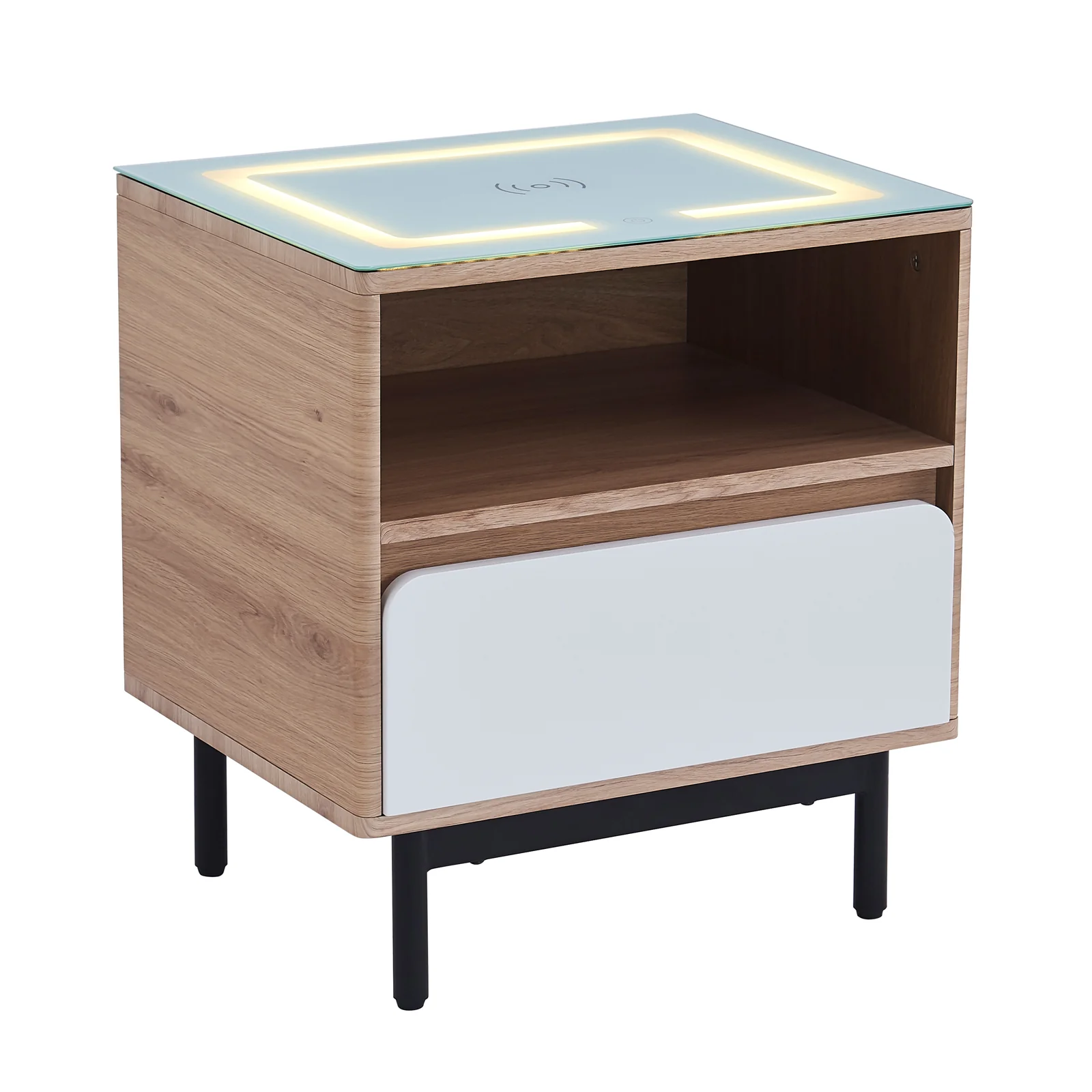 Zayn Smart Bedside with Wireless Charger in White & Natural - Image 4