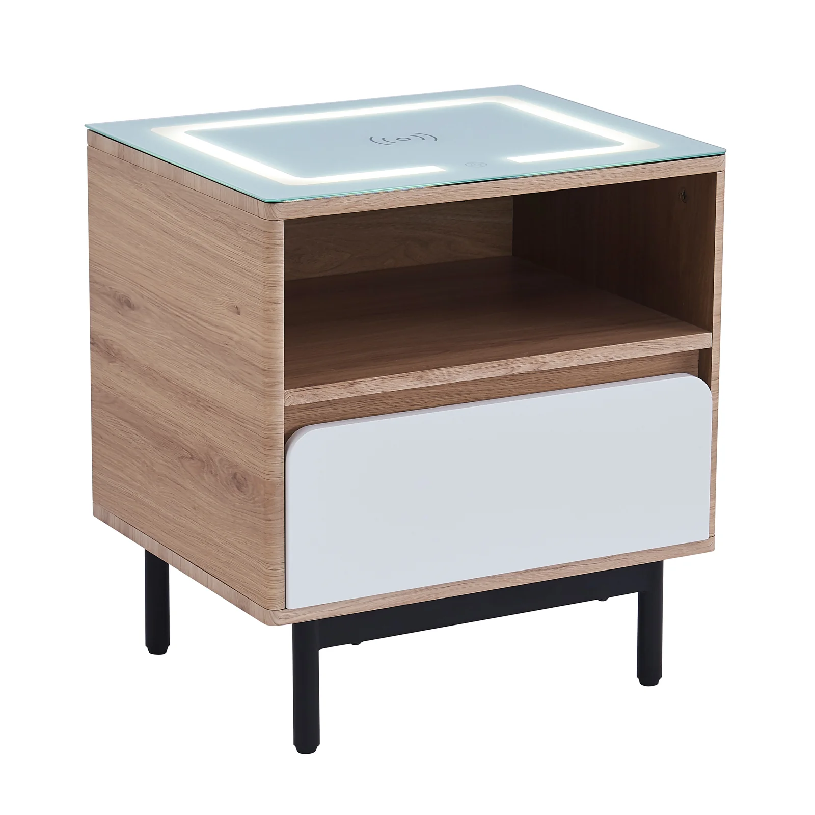 Zayn Smart Bedside with Wireless Charger in White & Natural - Image 5