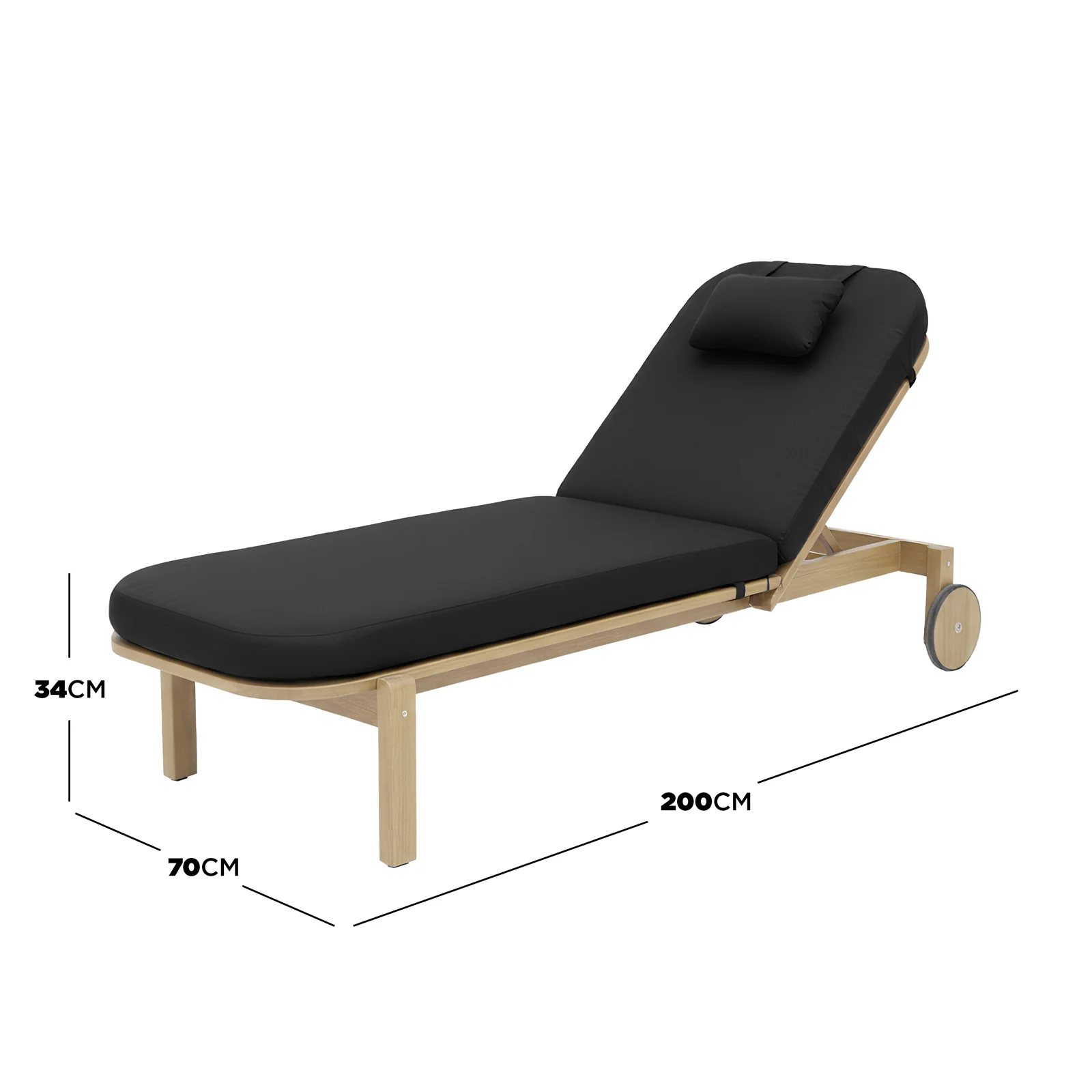 Zyra Hardwood Reclining Sun Lounger with Cushion in Black - Image 4