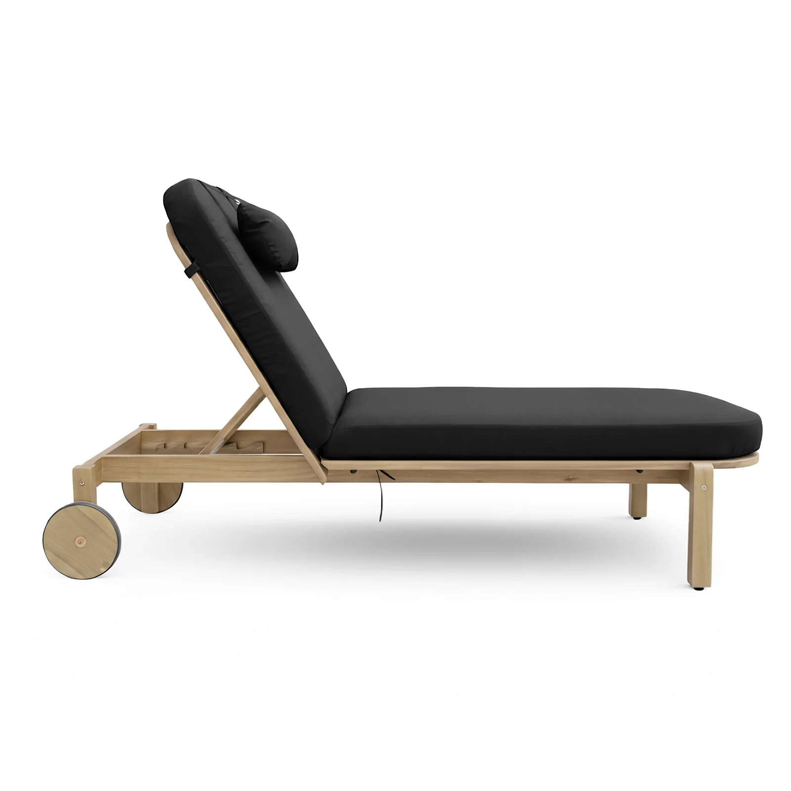 Zyra Hardwood Reclining Sun Lounger with Cushion in Black - Image 6