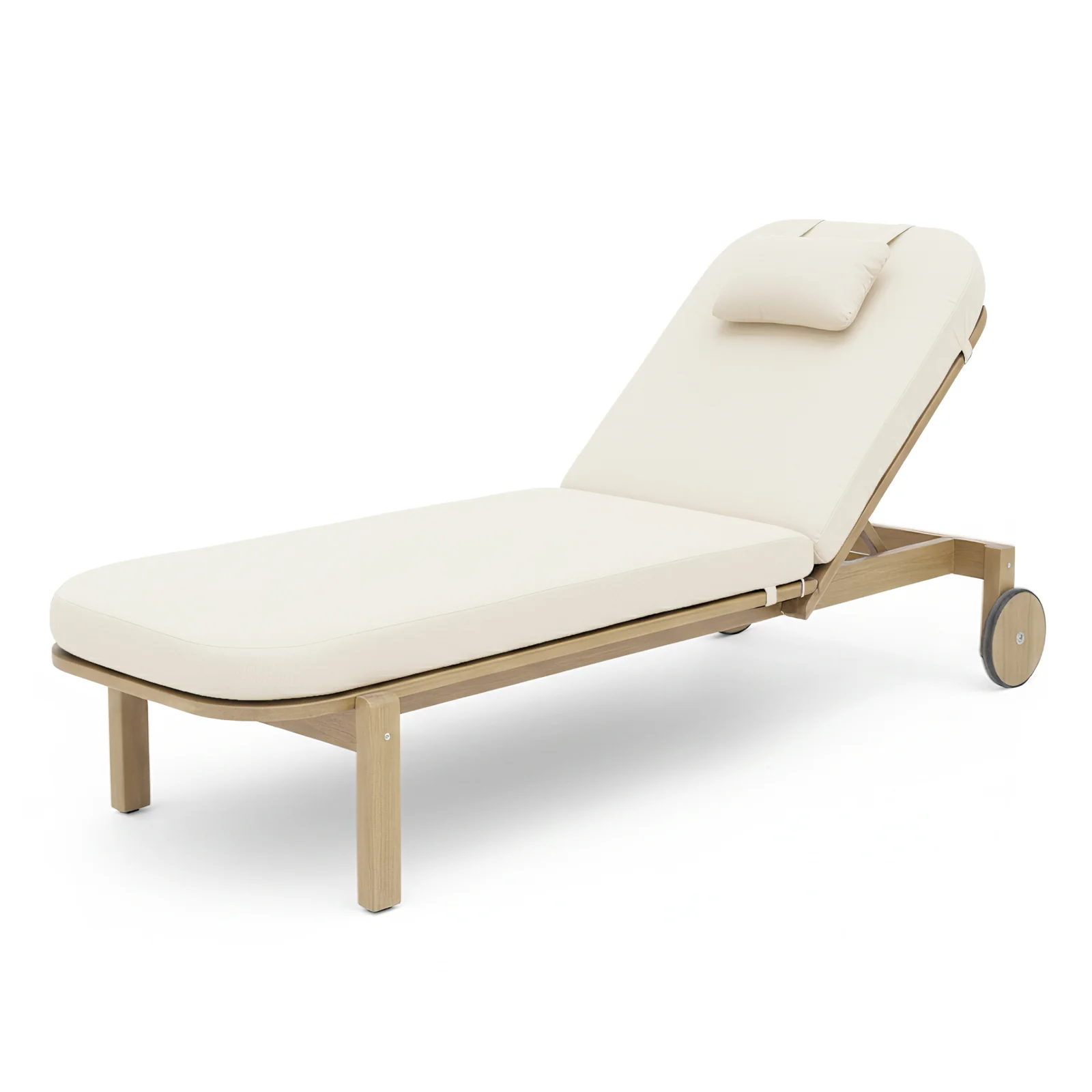 Zyra Hardwood Reclining Sun Lounger with Cushion in Cream