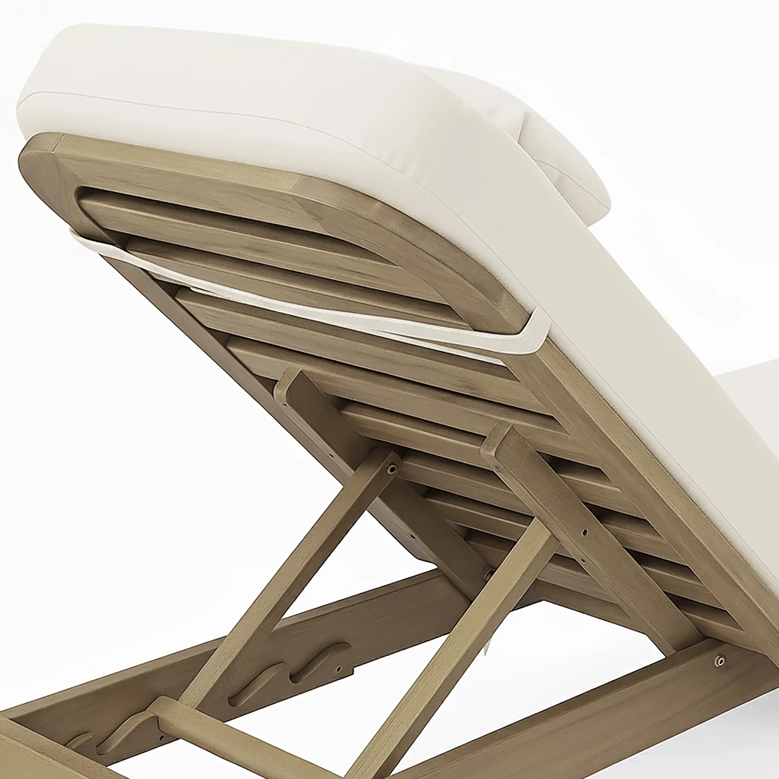 Zyra Hardwood Reclining Sun Lounger with Cushion in Cream - Image 3