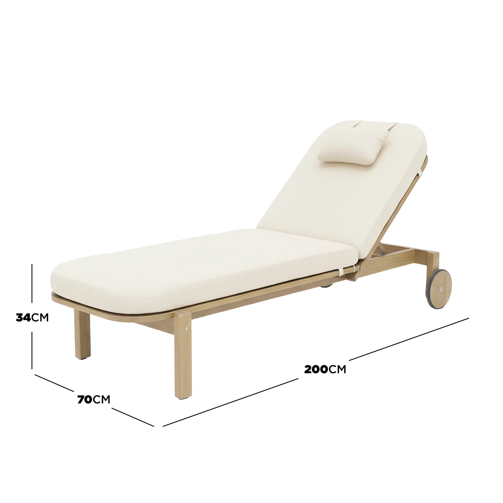 Zyra Hardwood Reclining Sun Lounger with Cushion in Cream - Image 4