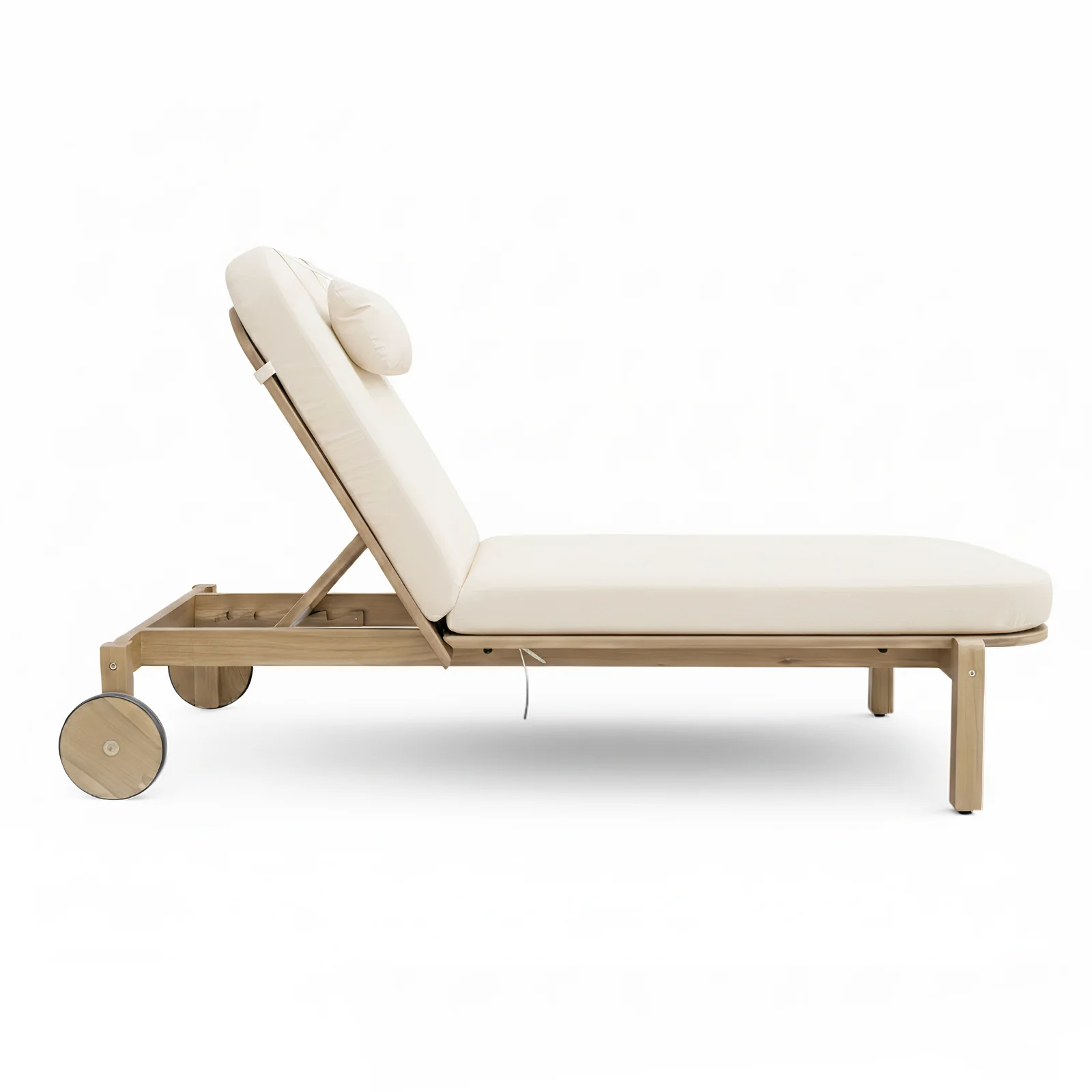 Zyra Hardwood Reclining Sun Lounger with Cushion in Cream - Image 6